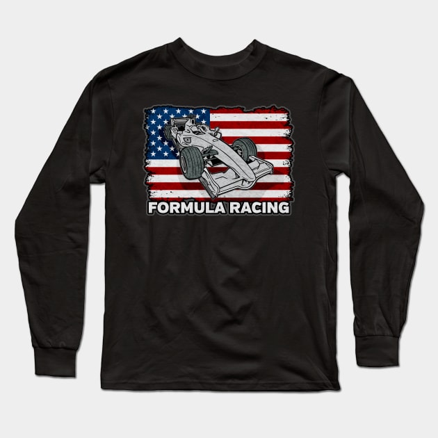 Formula Racing Car American Flag Long Sleeve T-Shirt by RadStar